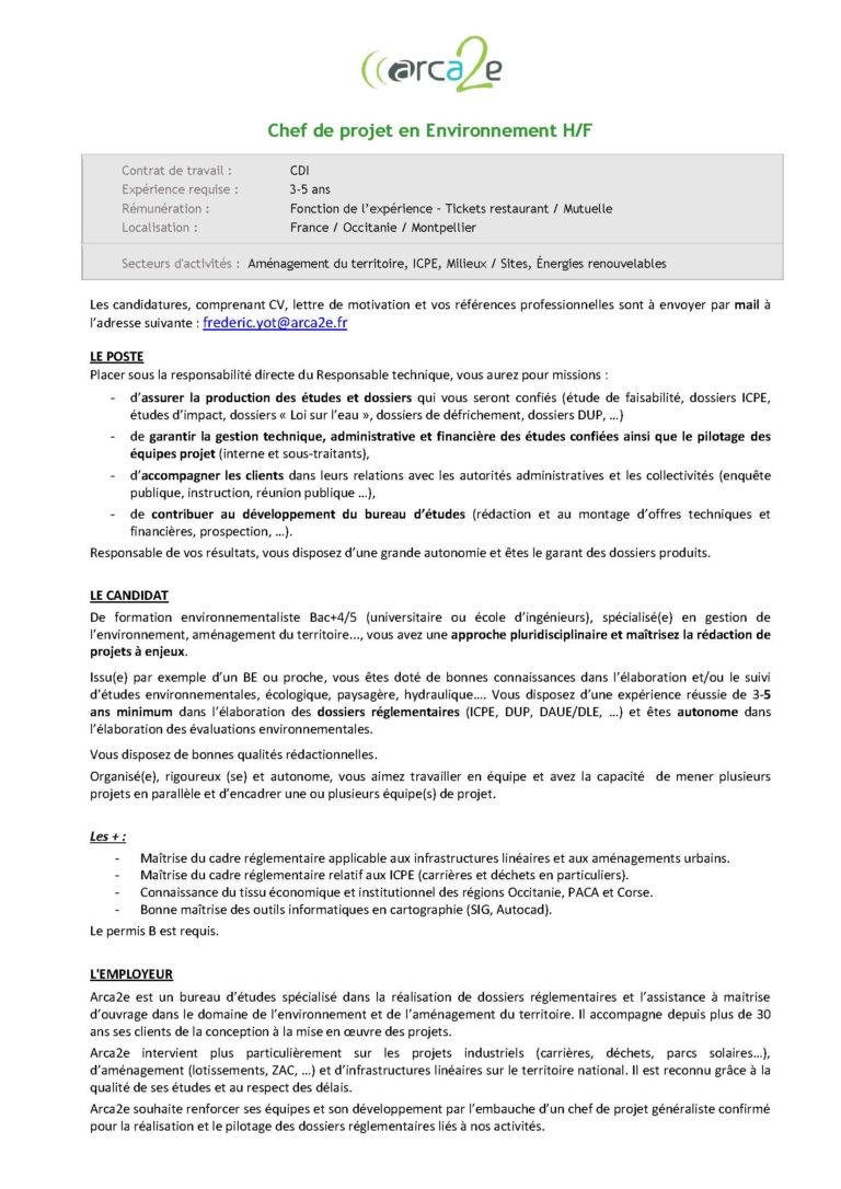 Nous recrutons – ARCA2E